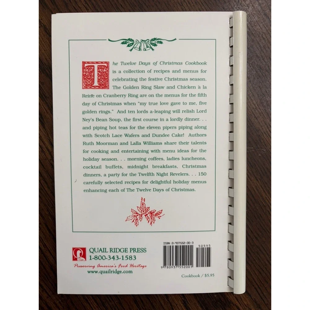 12 Days If Christmas Cookbook Ruth Mooreman Lalla Williams Holiday Spiral